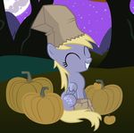  anevilzebra cutie_mark derpy_hooves_(mlp) equine eyes_closed female feral friendship_is_magic happy hi_res horse mammal moon my_little_pony outside pegasus pony pumpkin sitting smile solo stars tree wings young 