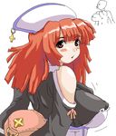  artist_request blush breasts erect_nipples from_behind la_pucelle large_breasts nippon_ichi open_mouth prier red_eyes red_hair sideboob 