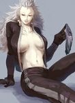  bad_id bad_pixiv_id breasts cleavage dorohedoro earrings gloves highres jewelry large_breasts long_hair navel noi_(dorohedoro) nolife red_eyes smile white_hair 