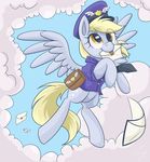  absurd_res badge bag clothing cloud cutie_mark derp_eyes derpy_hooves_(mlp) equine female feral flying friendship_is_magic hat hi_res horse letter mail mammal my_little_pony necktie outside pegasus pony shirt sky solo steffy-beff wings yellow_eyes 