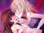  bare_shoulders blonde_hair blue_eyes blush breasts brown_hair copyright_request multiple_girls nude red_eyes saliva shichouson small_breasts yuri 