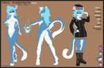  back blue_fur blue_hair breasts butt cat clothed clothing english_text feline female fluff-kevlar fur hair hat looking_at_viewer looking_back magic magic_user mammal model_sheet nude plain_background pussy solo text vikna 