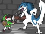  chibi corpse-grinder cute danger eerie eerie_eden elf fangs fuzznut hair hat human mammal monster nintendo red_hair sergal shield short_hair size_difference sword the_legend_of_zelda video_games weapon 