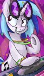  blue_hair bracelet cutie_mark equine eyewear female feral friendship_is_magic glasses glow_rings hair horn horse jewelry mammal my_little_pony pony purple_eyes record record_player smile solo sophiecabra standing sunglasses turntable unicorn vinyl_scratch_(mlp) 