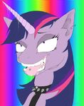  ear_piercing equine fangs female feral friendship_is_magic horn horny leash mammal my_little_pony piercing plain_background rainbow_background saliva sliva solo thedrippingrainbow tongue tongue_out tongue_piercing twilight_sparkle_(mlp) unicorn 