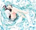  aqua_eyes aqua_hair bad_id bad_pixiv_id barefoot bottle_miku etou_(cherry7) feet fish full_body hair_ribbon hatsune_miku highres leg_hug liquid_hair long_hair ribbon school_uniform serafuku simple_background skirt solo twintails very_long_hair vocaloid white_background 