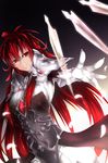  armor breasts fi-san gloves highres long_hair medium_breasts original petals red_eyes red_hair smile solo very_long_hair 