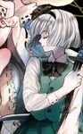  closed_eyes head_out_of_frame katana konpaku_youmu light_smile lips multiple_girls profile saigyouji_yuyuko short_hair silver_hair sugi sword touhou weapon 