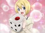  bare_shoulders blonde_hair crossdressing cuticle_tantei_inaba dice hair_ornament hairclip sasaki_yuuta smile stitched trap 