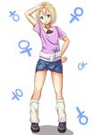  1boy blonde_hair crossdressing cuticle_tantei_inaba hair_ornament hairclip legs looking_at_viewer orange_(meitoku) sasaki_yuuta skirt trap venus_symbol 