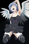  1girl angel black_dress blue_hair breasts dress eyes_closed highres large_breasts nanael open_mouth panties queen&#039;s_blade queen's_blade short_hair smile solo thighhighs underwear wet wings 