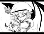  bat_wings beckoning black_nails breasts dress evil_smile fingernails greyscale hat letterboxed monochrome nail_polish remilia_scarlet sharp_fingernails short_hair smile solo space_jin touhou wings 