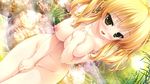  16:9 1girl blonde_hair blush breasts female large_breasts navel nipples nude outdoors prism_recollection! shintarou solo uisaki_hinano water yellow_eyes 