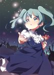  dress flower green_eyes green_hair hatsune_miku night sky solo star_(sky) starry_sky twintails u35 vocaloid voice_(vocaloid) younger 