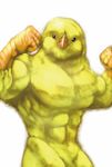  anthro beak biceps canary digital_painting_(art) fists flexing gweek half-length_portrait looking_at_viewer male muscles nude pecs plain_background pose white_background yellow_feathers 