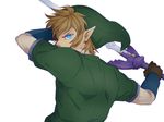  blonde_hair blue_eyes earrings gloves hat jewelry link male_focus pointy_ears saiba_(henrietta) solo sword the_legend_of_zelda the_legend_of_zelda:_skyward_sword weapon 