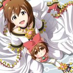  bob_cut brown_eyes brown_hair chibi coin_(ornament) cosplay dress green_tea hagiwara_yukiho idolmaster idolmaster_(classic) jewelry kouchou narcia narcia_(cosplay) necklace popolocrois puchimasu! sakura_hime sakura_hime_(cosplay) tea tsubasa_chronicle yukipo 