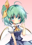  ascot blue_eyes breasts daiyousei dress dress_shirt fairy_wings green_hair hair_ribbon invoke@daichan! medium_breasts ribbon shirt short_hair side_ponytail touhou wings 