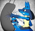  bag chain chrome-mmvii_(artist) lucario mad male nervous nintendo pok&#233;mon pok&eacute;mon punching rage red_eyes riolu video_games 