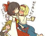  alice_margatroid bad_id bad_pixiv_id barefoot blonde_hair blush bow braid charin detached_sleeves drink drunk hair_bow hair_ribbon hairband hakurei_reimu hug kirisame_marisa multiple_girls navel open_clothes open_shirt ribbon saliva shirt sleeping sweatdrop touhou translated 