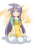  apron hiiragi_miki kneeling long_hair lucky_star purple_eyes purple_hair shing_(sorairo_factory) solo 