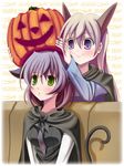  animal_ears bad_id bad_pixiv_id binzume_suika blue_eyes eila_ilmatar_juutilainen green_eyes halloween jack-o'-lantern multiple_girls pumpkin pumpkin_hat sanya_v_litvyak strike_witches world_witches_series 