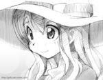  1girl commentary_request gofu greyscale hat k-on! kotobuki_tsumugi monochrome sketch smile solo traditional_media 