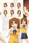  blood blue_skirt brown_eyes brown_hair expressions highres melty_blood non-web_source red_eyes scan school_uniform skirt takeuchi_takashi tsukihime yumizuka_satsuki 