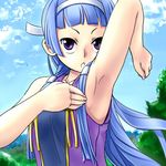  armpits blue_hair kannagi long_hair nagi purple_eyes tezunuri violet_eyes 