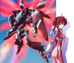  bad_id bad_pixiv_id bodysuit gundam gundam_00 gundam_throne_drei mecha nena_trinity pilot_suit red_hair yellow_eyes yone 