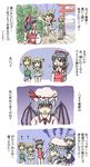  alice_margatroid bat_wings bikini bikini_top black_hair blonde_hair braid broom comic commentary_request detached_sleeves hairband hakurei_reimu hat innertube izayoi_sakuya jam_(shoujikimono_wa_naze_mawaru) kirisame_marisa maid multiple_girls red_eyes remilia_scarlet swimsuit touhou translated wings 