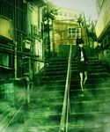  amasawa_yuuko bad_id bad_pixiv_id black_hair dennou_coil glasses green jacket mojo pencil_skirt shiba_o skirt solo stairs twintails 