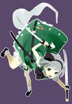  bad_id bad_pixiv_id black_hairband bloomers bow dual_wielding flower ghost grey_eyes hair_ribbon hairband hitodama holding katana kinari konpaku_youmu konpaku_youmu_(ghost) ribbon silver_hair socks solo sword touhou underwear weapon 