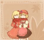  aki_minoriko aki_shizuha food leaf lowres multiple_girls scarf shared_scarf siblings sisters sketch touhou yunagix 