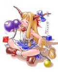  alcohol belt bow bowtie chain chikin drinking drunk gourd horns ibuki_suika long_hair orange_hair ribbon sitting skirt solo touhou very_long_hair 