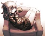  armchair bad_id bad_pixiv_id barefoot chair coffee cup dress drinking eyelashes feet kawazu legs monochrome mug original sepia sitting solo sweater sweater_dress 