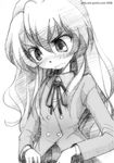  1girl aisaka_taiga gofu greyscale long_hair monochrome school_uniform sketch solo toradora! traditional_media 