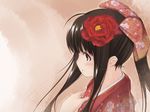  artist_request boku_ga_sadame_kimi_ni_wa_tsubasa_wo camellia flower game_cg hair_flower hair_ornament japanese_clothes kimono long_hair nasu_shizuku peony_(flower) profile solo 