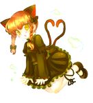  23_(candy_chapus) animal_ears braid cat_ears cat_tail dress heart heart_tail kaenbyou_rin multiple_tails orange_hair solo tail touhou twin_braids yellow_eyes 