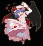  bat_wings blood blue_hair bow dress fang hat hat_ribbon orange_eyes otonashi_matsuri remilia_scarlet ribbon solo touhou wings 