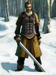  armor askeladd bad_id bad_pixiv_id forest highres male_focus nature realistic snow solo suzuki_kensuke sword vinland_saga weapon 