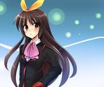  bad_id bad_pixiv_id blush bow brown_hair crossdressing little_busters! long_hair male_focus masayu naoe_riki otoko_no_ko pink_bow ribbon school_uniform skirt solo 