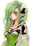  bad_id bad_pixiv_id breasts dress earrings feathers final_fantasy final_fantasy_iv green_eyes green_hair green_lipstick jewelry lipstick long_hair makeup medium_breasts namahamuro-su older pendant ribbon rydia solo 