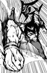  action akuto bad_id bad_pixiv_id blood greyscale male_focus monochrome punching solo ui_roo 