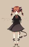  animal_ears bow bowtie braid cat_ears cat_tail dress fang hair_ribbon kaenbyou_rin multiple_tails red_eyes red_hair ribbon solo tail touhou twin_braids twintails yuuhi_homare 