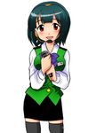  green_hair headset idolmaster idolmaster_(classic) idolmaster_1 microphone mole mole_under_mouth non-web_source otonashi_kotori red_eyes short_hair solo thighhighs 