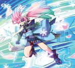  copyright_request gloves mouth_hold ninja pink_hair ryoji_(nomura_ryouji) scroll snowflakes solo sword twintails weapon 