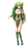  bare_shoulders boots breasts cleavage detached_sleeves final_fantasy final_fantasy_iv final_fantasy_iv_the_after flower green_eyes green_footwear green_hair hair_ornament highres katatuki large_breasts long_hair older revealing_clothes rydia solo very_long_hair 