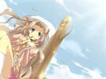  brown_hair cake code_geass day eating food hat kl long_hair nunnally_lamperouge pastry ribbon sky solo tree_stump 