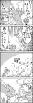  3girls 4koma bow cirno comic daiyousei dress greyscale hair_bow hat highres inugami-ke_no_ichizoku_pose letty_whiterock lily_white monochrome multiple_girls o_o scarf side_ponytail snowman tani_takeshi touhou translated wings yukkuri_shiteitte_ne 